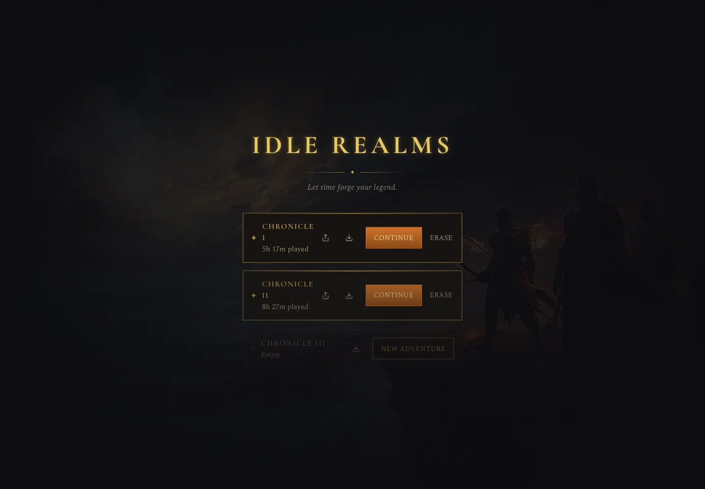 Vue des chroniques Idle Realms.